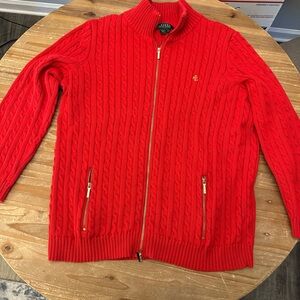 Ralph Lauren Red Zip-Up Cable Knit Sweater